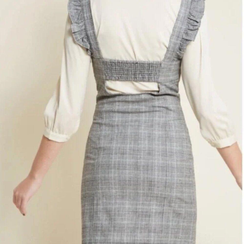 Jack by BB Dakota Mini Dress 2 Plaid Ruffle Strap Cut Out Back Retro Glam - Picture 2 of 9